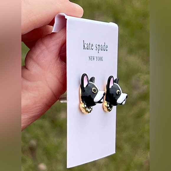 NWOT Kate Spade Frenchie Stud Earrings, Ma Cherie Antoine Dog Studs - Picture 3 of 5